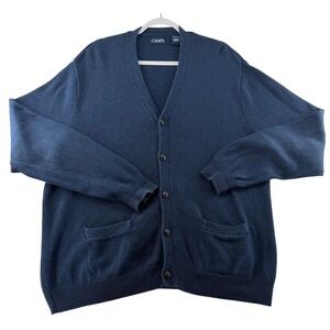 Chaps Cardigan Sweater Mens XLarge 100% Cotton Navy Blue Pockets Grunge Dad Core